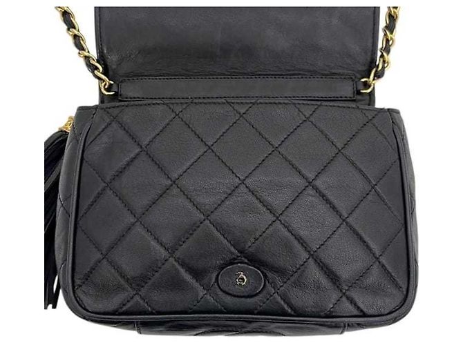 Borsa a tracolla con catena Chanel in pelle di agnello nera - vista 6
