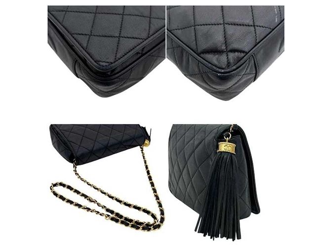 Borsa a tracolla con catena Chanel in pelle di agnello nera - vista 8