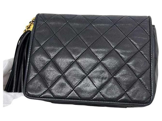 Borsa a tracolla con catena Chanel in pelle di agnello nera - vista 9