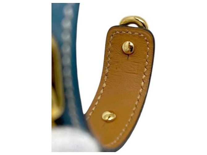 Hermès Bracciale Rigido in Pelle Blu e Oro e Metallo Hermes - vista 10