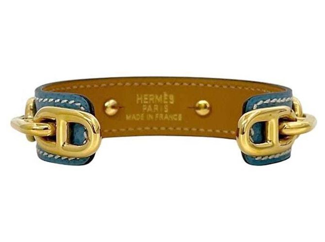 Hermès Bracciale Rigido in Pelle Blu e Oro e Metallo Hermes - vista 3