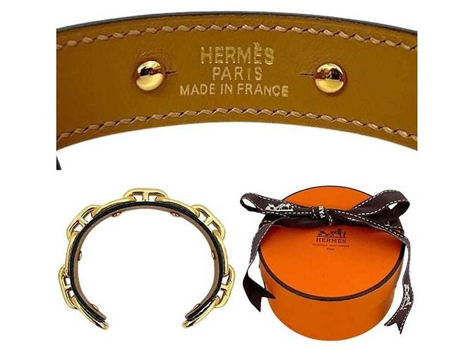 Hermès Bracciale Rigido in Pelle Blu e Oro e Metallo Hermes - vista 5