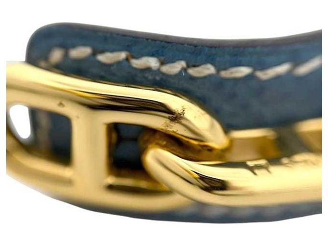 Hermès Bracciale Rigido in Pelle Blu e Oro e Metallo Hermes - vista 7
