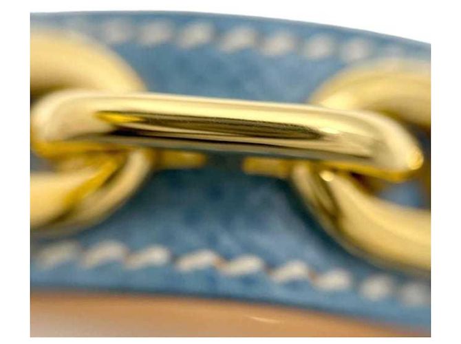 Hermès Bracciale Rigido in Pelle Blu e Oro e Metallo Hermes - vista 9