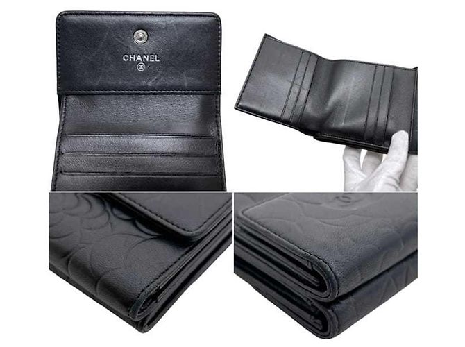 Cartera tri-fold Chanel de piel de cordero negra - vista 7