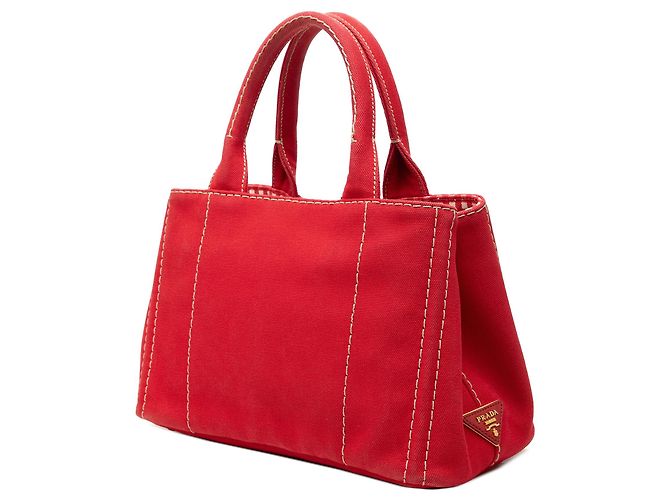 Borsa Tote Satchel Prada Small Canvas Canapa Logo rossa - vista 2
