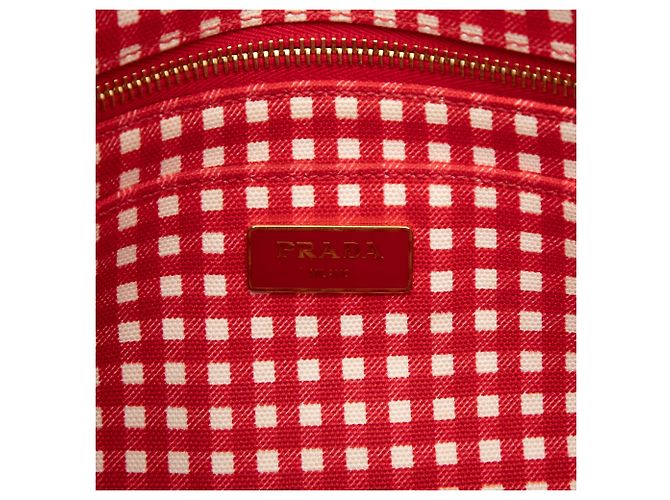 Borsa Tote Satchel Prada Small Canvas Canapa Logo rossa - vista 5