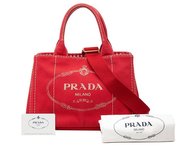 Borsa Tote Satchel Prada Small Canvas Canapa Logo rossa - vista 8