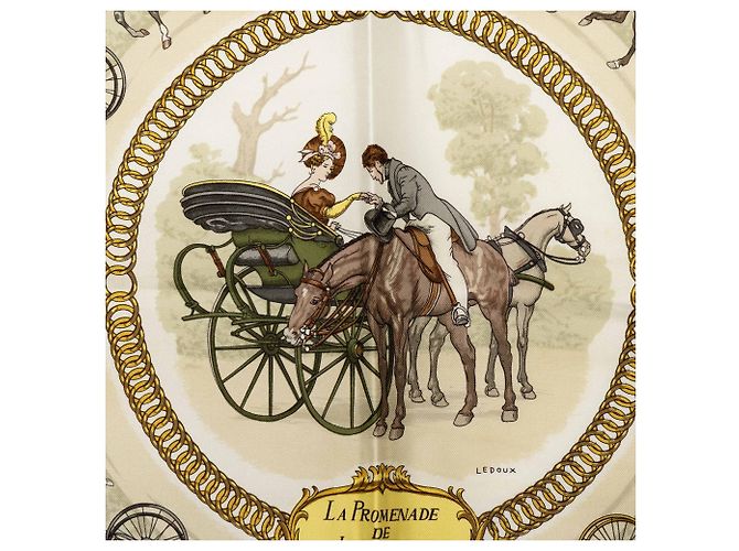 Foulard di seta Hermès La Promenade de Longchamps Bianco 90 - vista 7