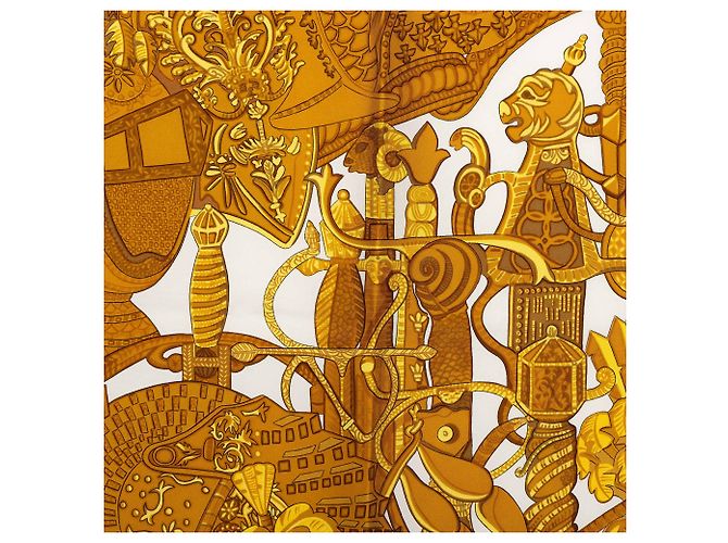 Pañuelo de seda Hermès Armets En Panache Gold 90 - vista 2