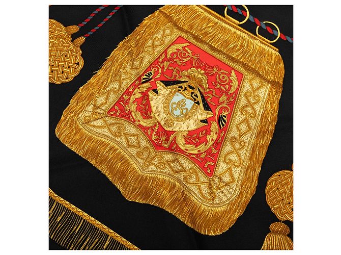 Carré di seta Hermès Poste et Cavalerie Nero 90 Scarves - vista 3