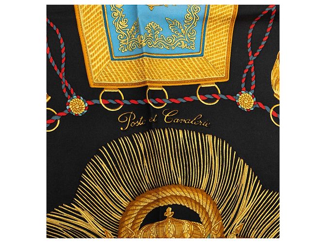 Carré di seta Hermès Poste et Cavalerie Nero 90 Scarves - vista 4
