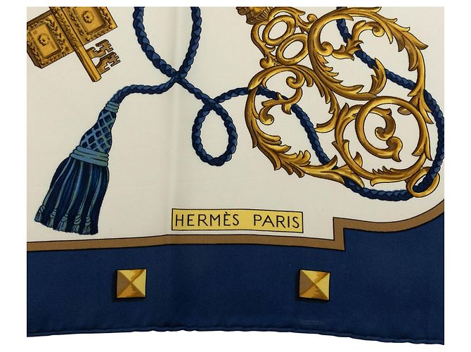 Hermès Les Cles Seidentuch Weiß 90 - Ansicht 2