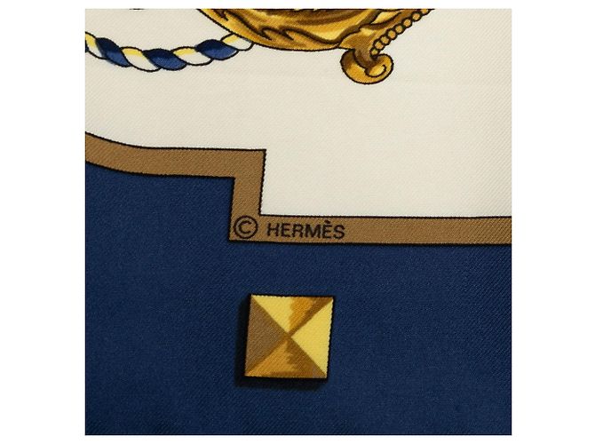 Hermès Les Cles Seidentuch Weiß 90 - Ansicht 4