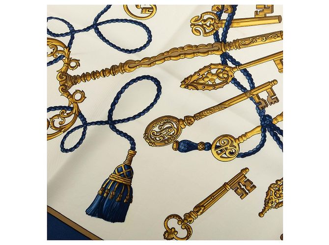 Hermès Les Cles Seidentuch Weiß 90 - Ansicht 6