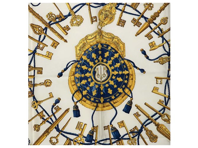 Hermès Les Cles Seidentuch Weiß 90 - Ansicht 7