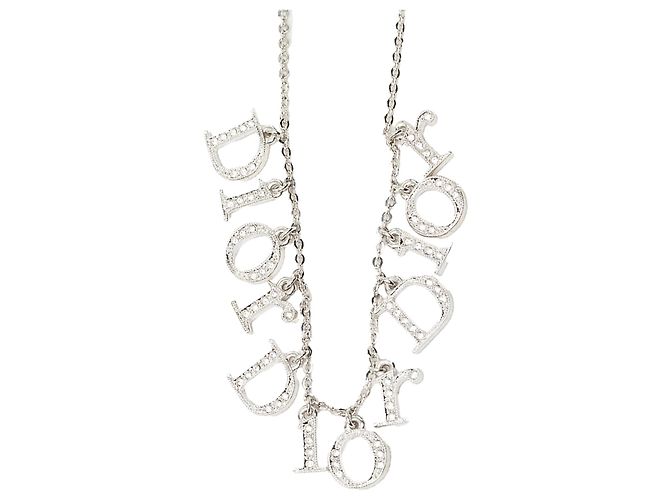 Collana con ciondoli Triple Spell Out in ottone argentato e cristalli Dior - vista 2