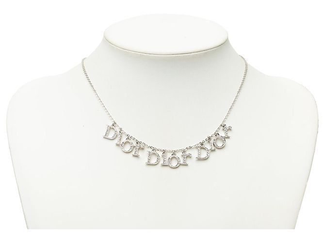 Collana con ciondoli Triple Spell Out in ottone argentato e cristalli Dior - vista 5