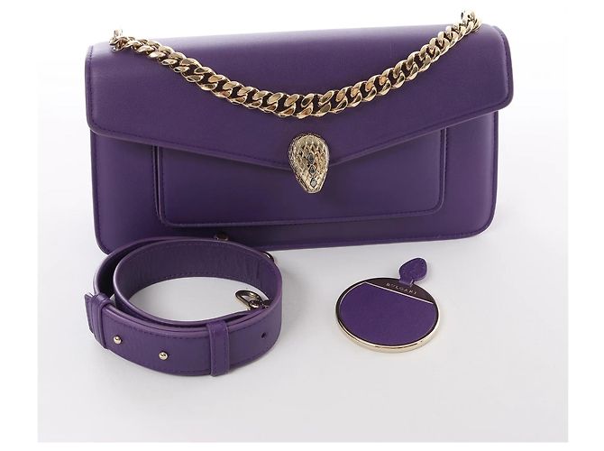 Bulgari Sac à main 2Way à chaîne BVLGARI Serpenti en cuir, Violet - vue 10