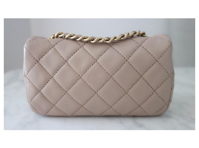 Timeless Chanel Classique Micro Borsa in Pelle Matelassé Beige - vista 7