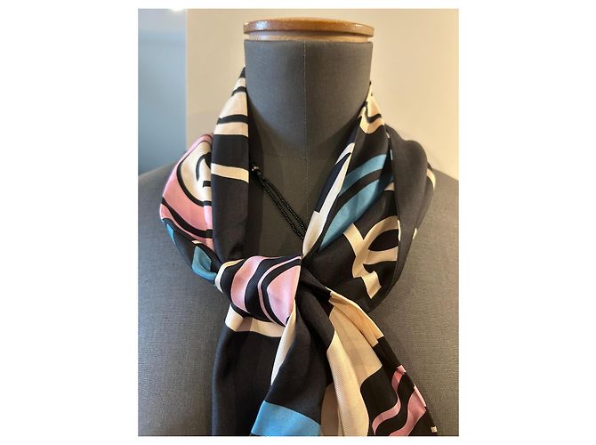 Chanel CC Logo Multicolored Silk Scarf - view 4