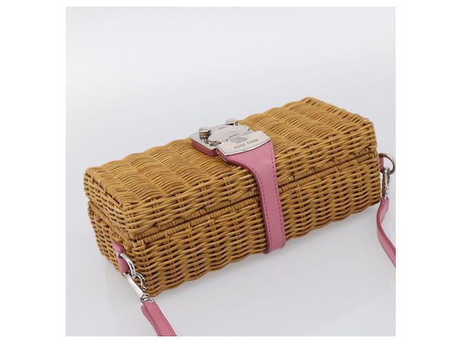 Miu Miu Straw Bag Shoulder Bag Raffia Brown Silver Auth ka6963V - Jerrillo - vista 6