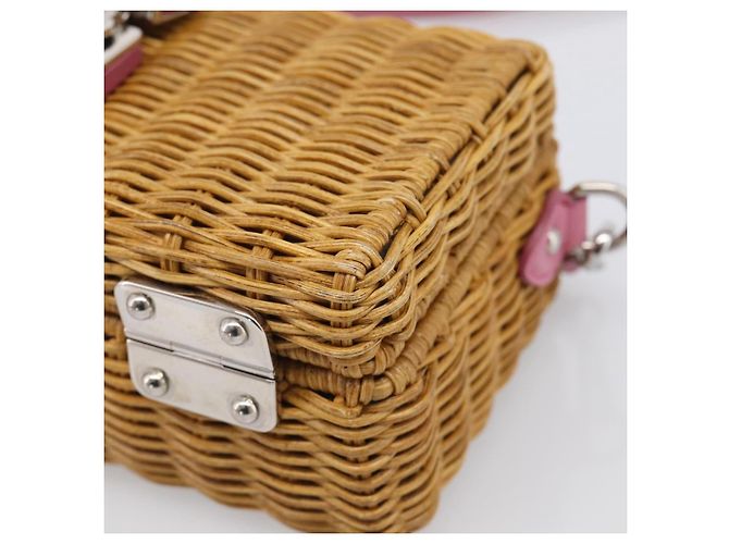 Miu Miu Straw Bag Shoulder Bag Raffia Brown Silver Auth ka6963V - Jerrillo - vista 9