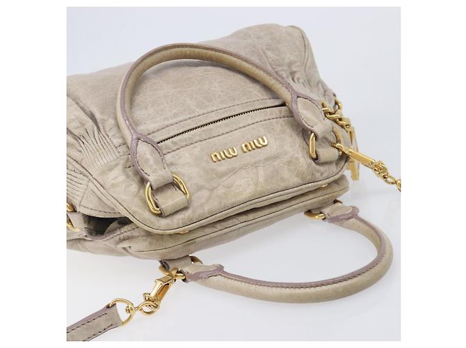 Miu Miu Hand Bag Leather 2way Beige Gold Auth am12892A - Jerrillo - vista 6