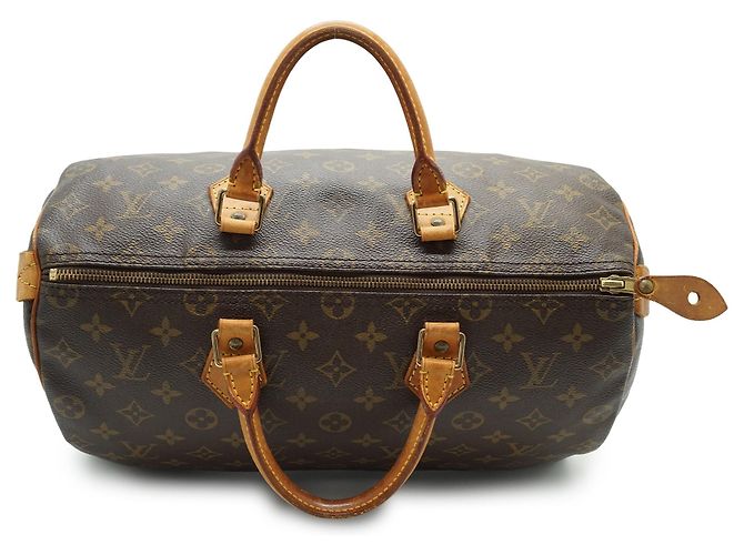 Louis Vuitton Monogram Speedy 35 in tela marrone e pelle - vista 10