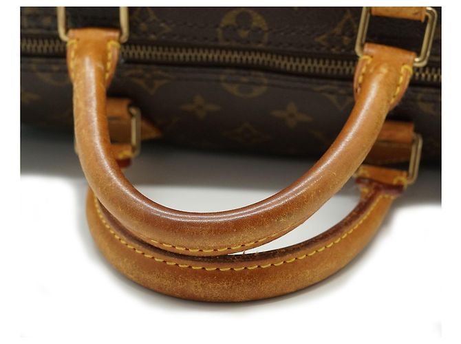 Louis Vuitton Monogram Speedy 35 in tela marrone e pelle - vista 11