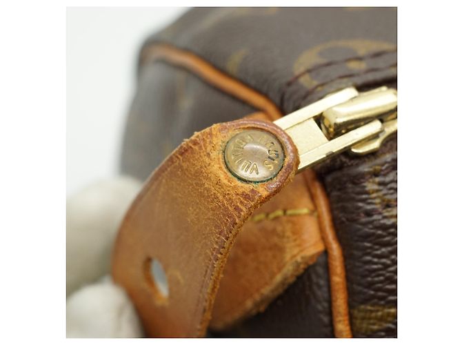 Louis Vuitton Monogram Speedy 35 in tela marrone e pelle - vista 13