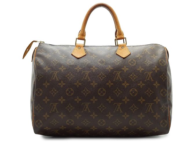 Louis Vuitton Monogram Speedy 35 in tela marrone e pelle - vista 2