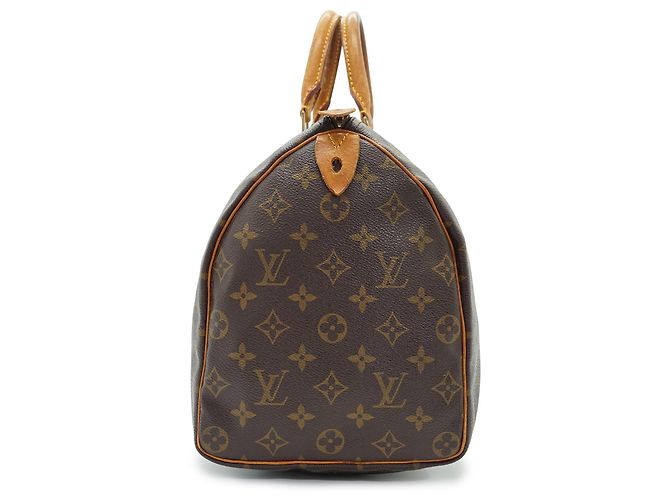 Louis Vuitton Monogram Speedy 35 in tela marrone e pelle - vista 3