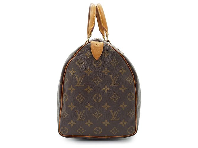 Louis Vuitton Monogram Speedy 35 in tela marrone e pelle - vista 4