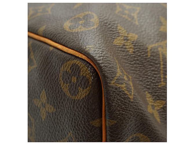 Louis Vuitton Monogram Speedy 35 in tela marrone e pelle - vista 8