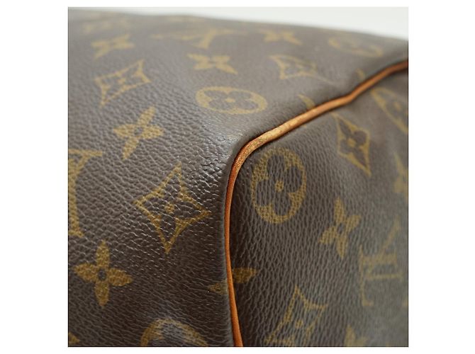 Louis Vuitton Monogram Speedy 35 in tela marrone e pelle - vista 9