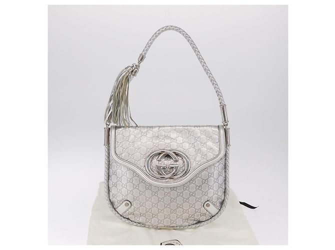 GUCCI GG Canvas Guccissima Britt Shoulder Bag Leather Silver 167732 Auth 210889V - Jerrillo - vista 12