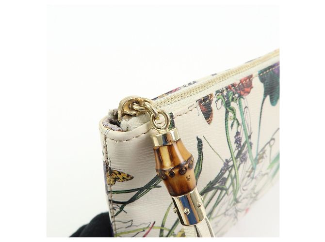 GUCCI Flora Bamboo Leather Cosmetic Accessory Pouch Ivory 338815 - vista 11