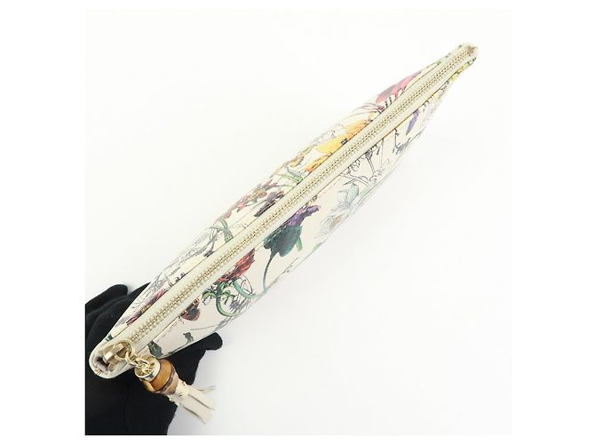 GUCCI Flora Bamboo Leather Cosmetic Accessory Pouch Ivory 338815 - vista 12