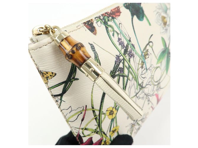 GUCCI Flora Bamboo Leather Cosmetic Accessory Pouch Ivory 338815 - vista 13
