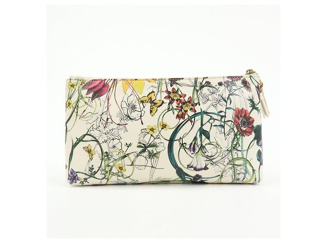 GUCCI Flora Bamboo Leather Cosmetic Accessory Pouch Ivory 338815 - vista 2