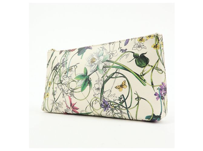 GUCCI Flora Bamboo Leather Cosmetic Accessory Pouch Ivory 338815 - vista 3