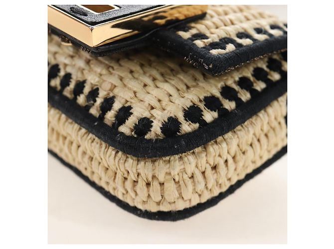 FENDI Nano Bucket Charm Hand Pouch Charm Raffia 2way Beige Gold Auth 207075M - Jerrillo - vista 18