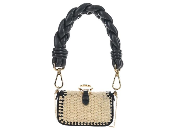 FENDI Nano Bucket Charm Hand Pouch Charm Raffia 2way Beige Gold Auth 207075M - Jerrillo - vista 2