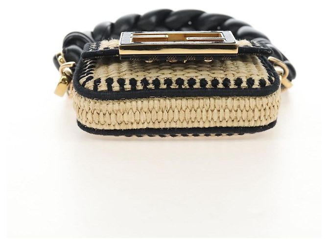 FENDI Nano Bucket Charm Hand Pouch Charm Raffia 2way Beige Gold Auth 207075M - Jerrillo - vista 5