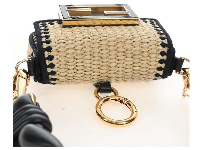 FENDI Nano Bucket Charm Hand Pouch Charm Raffia 2way Beige Gold Auth 207075M - Jerrillo - vista 6