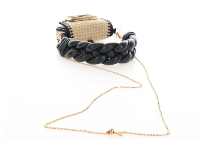 FENDI Nano Bucket Charm Hand Pouch Charm Raffia 2way Beige Gold Auth 207075M - Jerrillo - vista 8