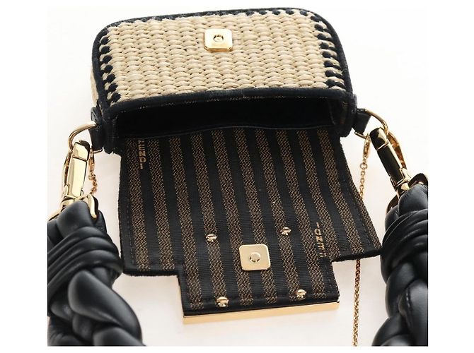 FENDI Nano Bucket Charm Hand Pouch Charm Raffia 2way Beige Gold Auth 207075M - Jerrillo - vista 9