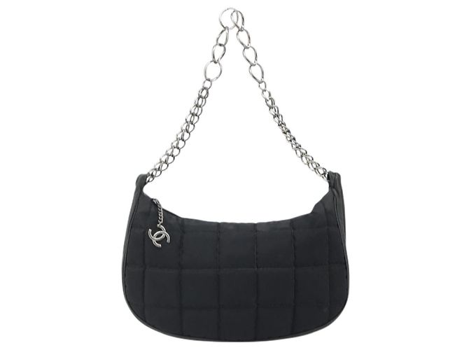 CHANEL Choco Bar Chain Shoulder Bag Nylon Black Silver CC Auth 118385 - Jerrillo - Ansicht 13