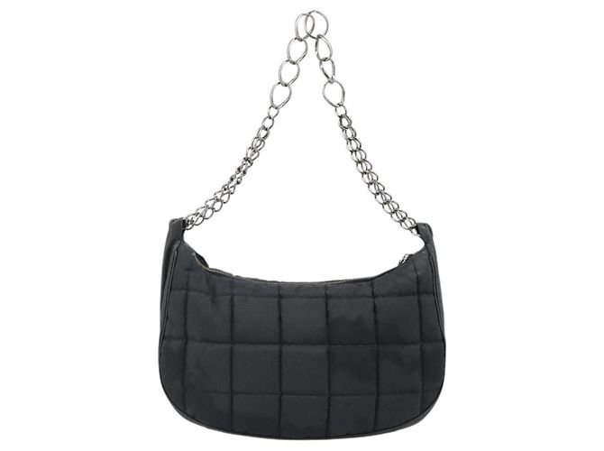 CHANEL Choco Bar Chain Shoulder Bag Nylon Black Silver CC Auth 118385 - Jerrillo - Ansicht 2